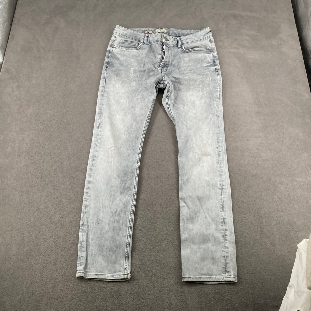 Topman Mens Stretch Slim Light Wash Distressed Denim Jeans Size 34R 6091